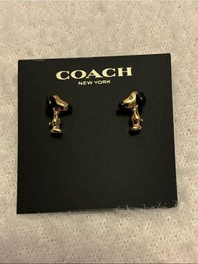 Coach Gold-tone Snoopy Head Stud Earrings with Black Accents